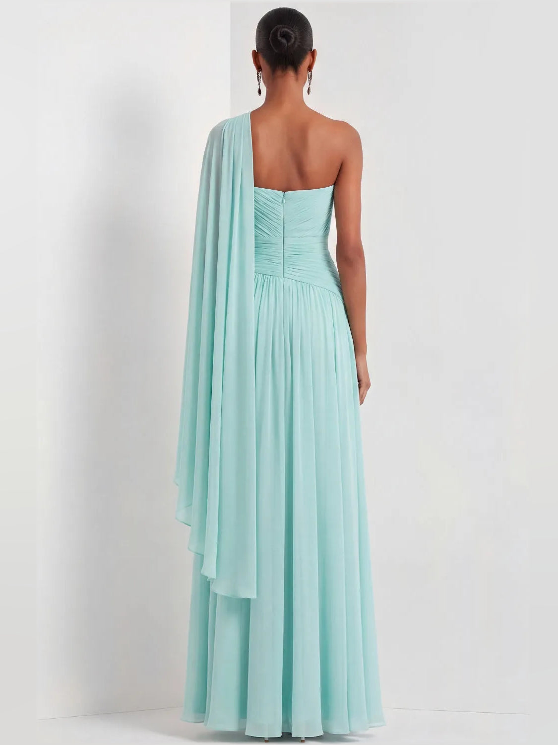 Mint Green maxi bridesmaid dress, alternate view showing the dress shape and hem