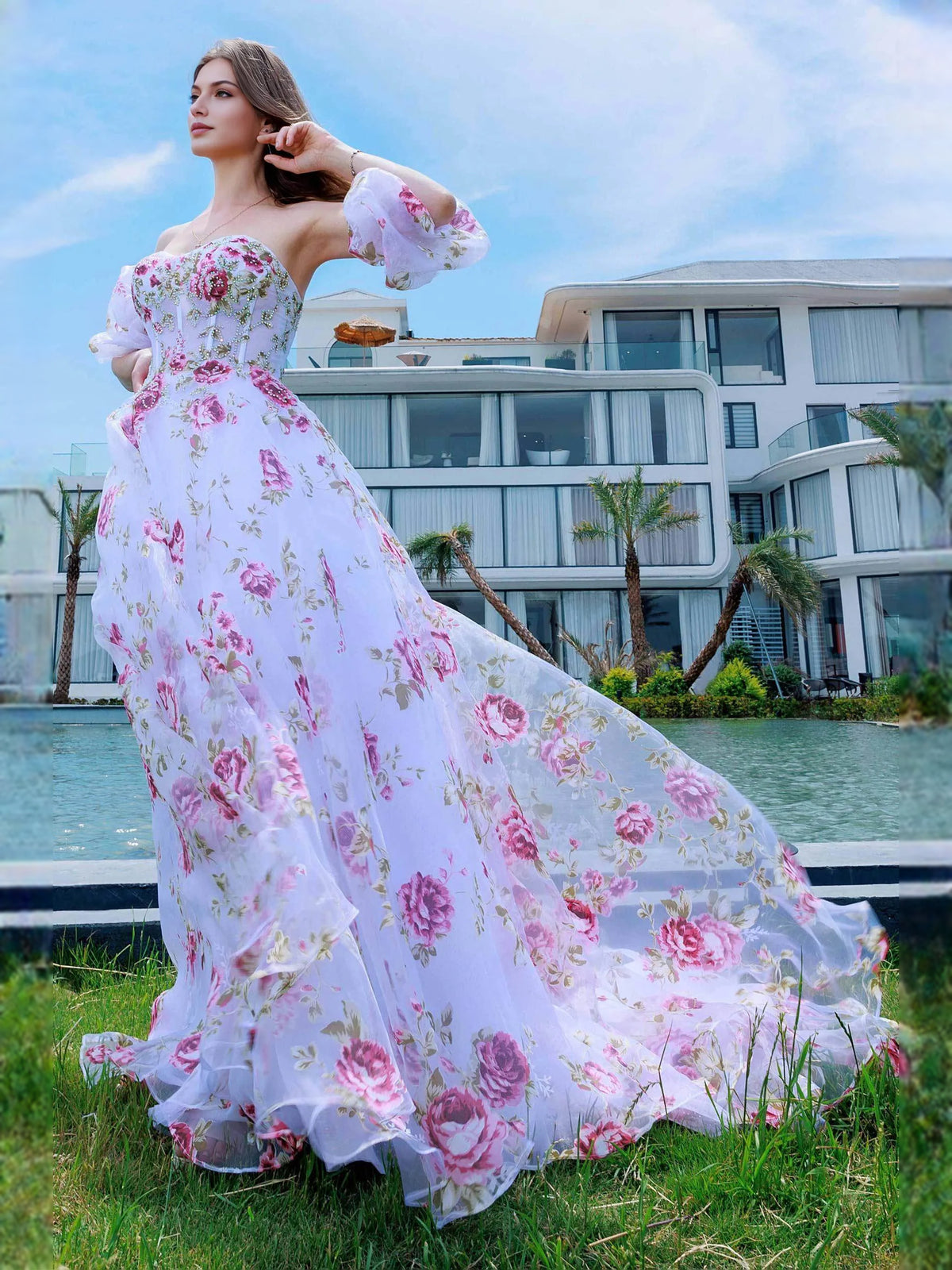 As Picture floor-length prom dress, alternate view showing the dress shape and hem