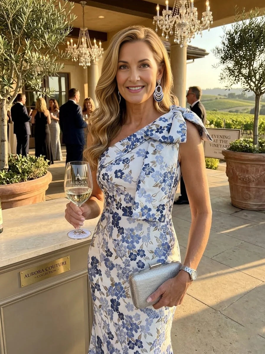 Dusty Blue floor-length mother of the bride dress, alternate view showing the dress shape and hem