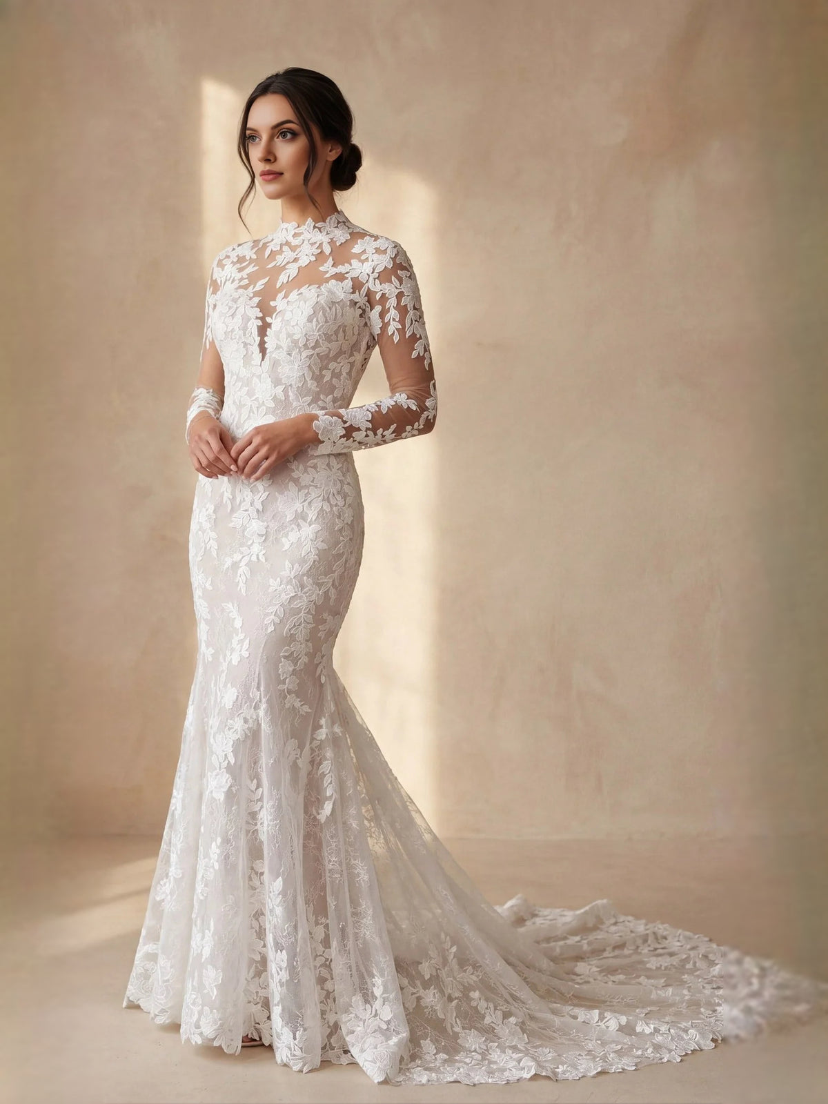 Ivory floor-length wedding dress, alternate view showing the dress shape and hem