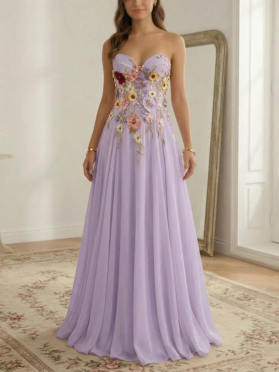Lilac maxi prom dress, alternate view showing the dress shape and hem