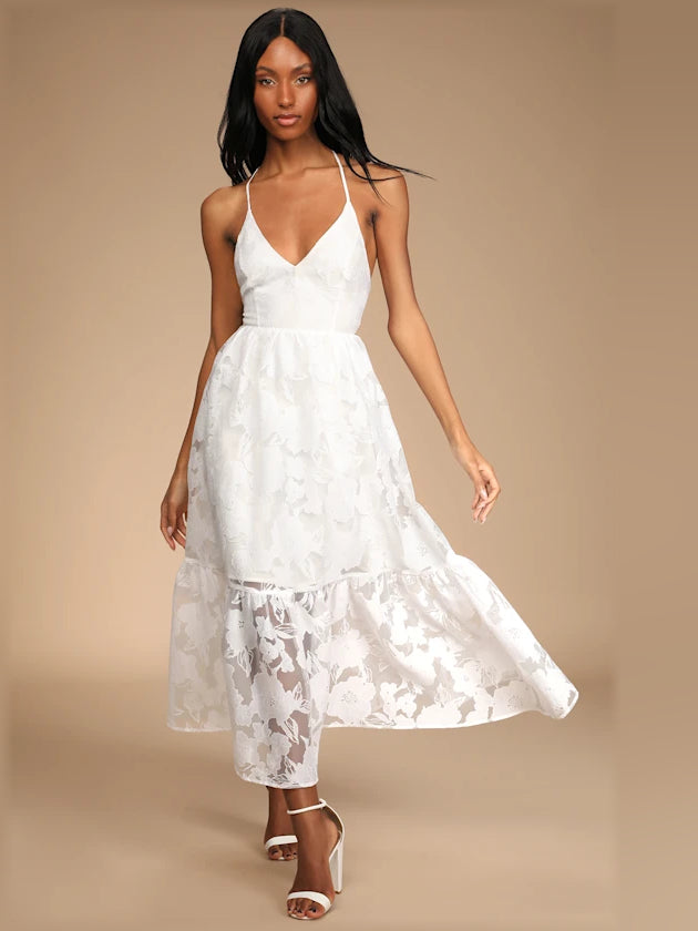 White midi formal dress, alternate view showing the bodice