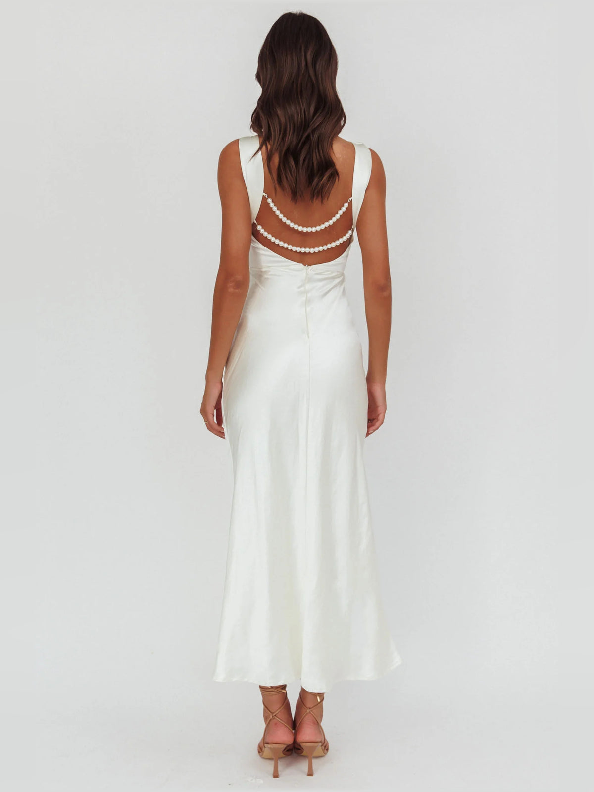 White midi formal dress, alternate view showing the bodice
