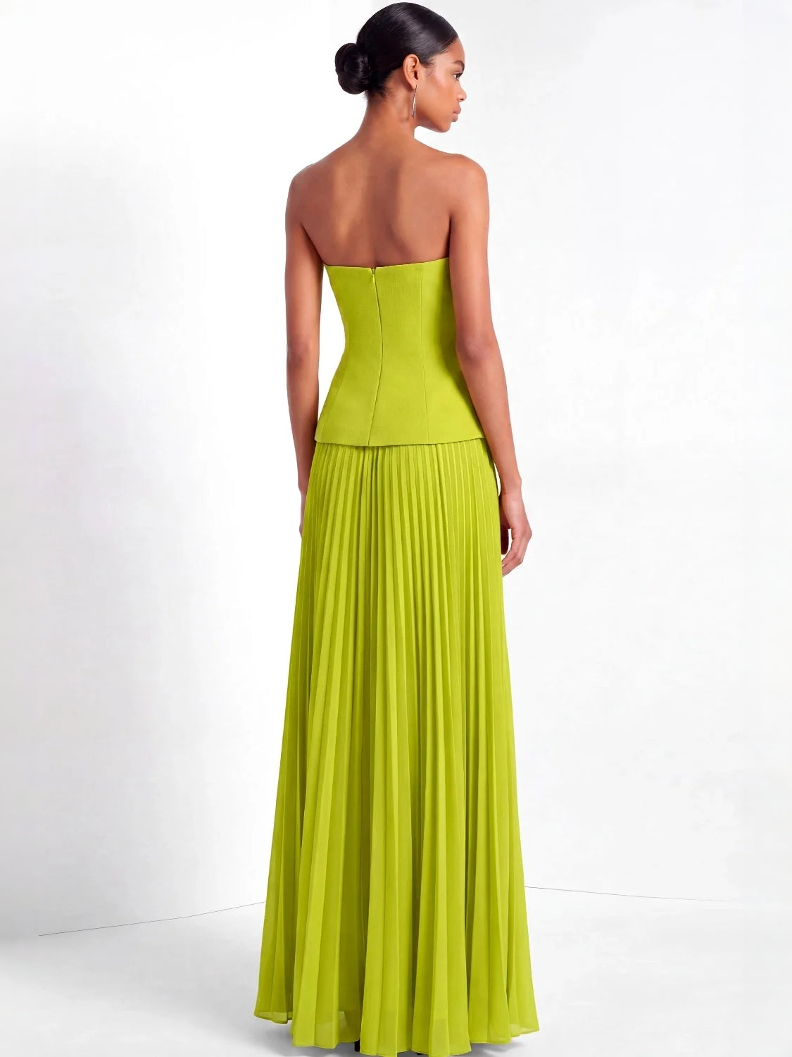 Lime Green maxi bridesmaid dress, alternate view showing the dress shape and hem