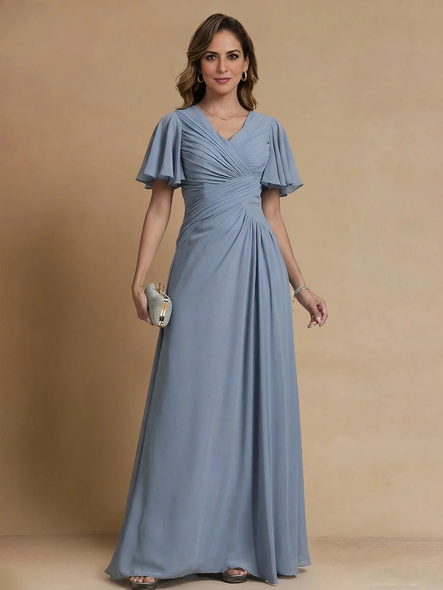 Dusty Blue maxi mother of the bride dress, alternate view showing the dress shape and hem