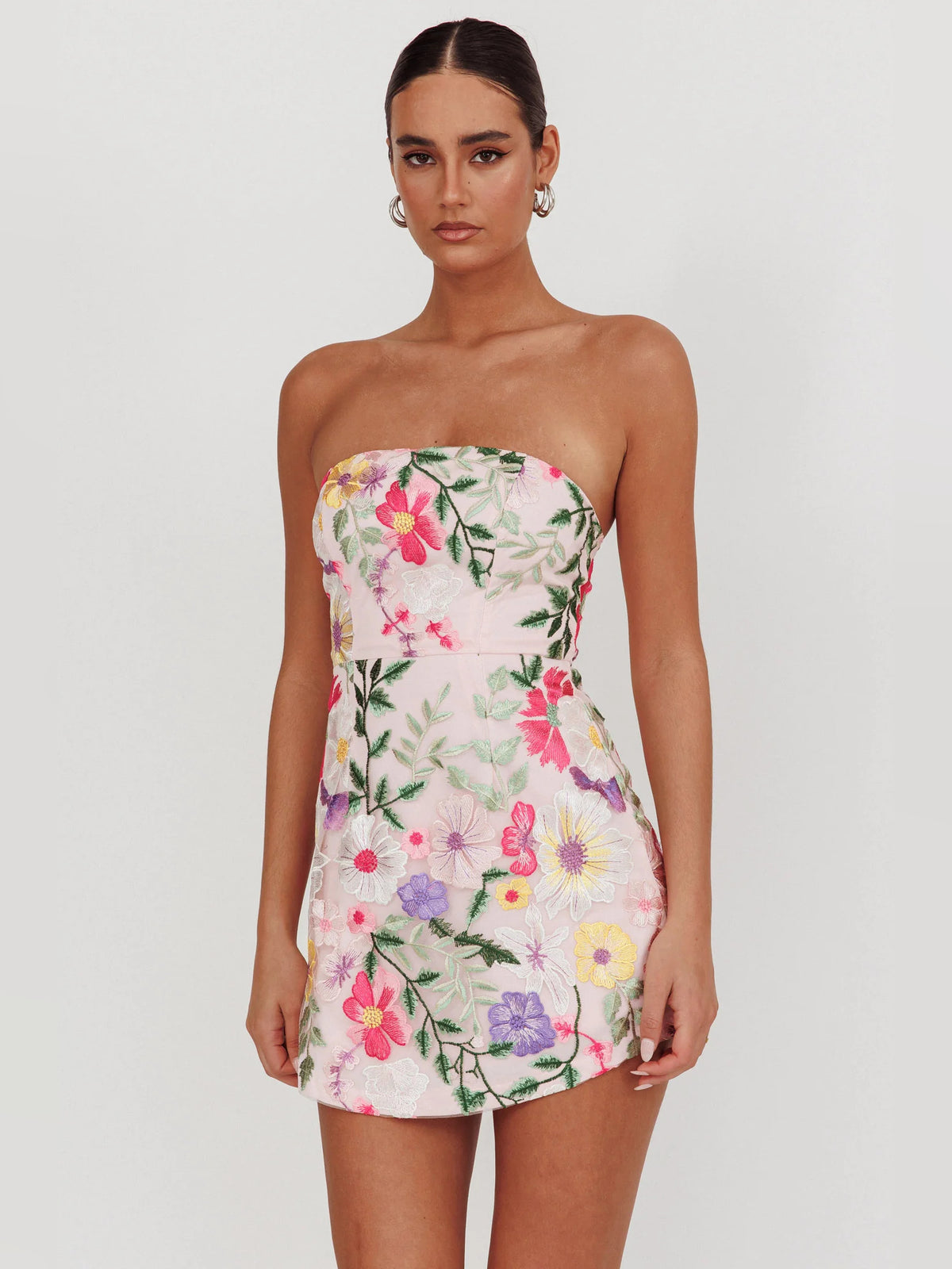Multi mini homecoming dress, alternate view showing the dress shape and hem