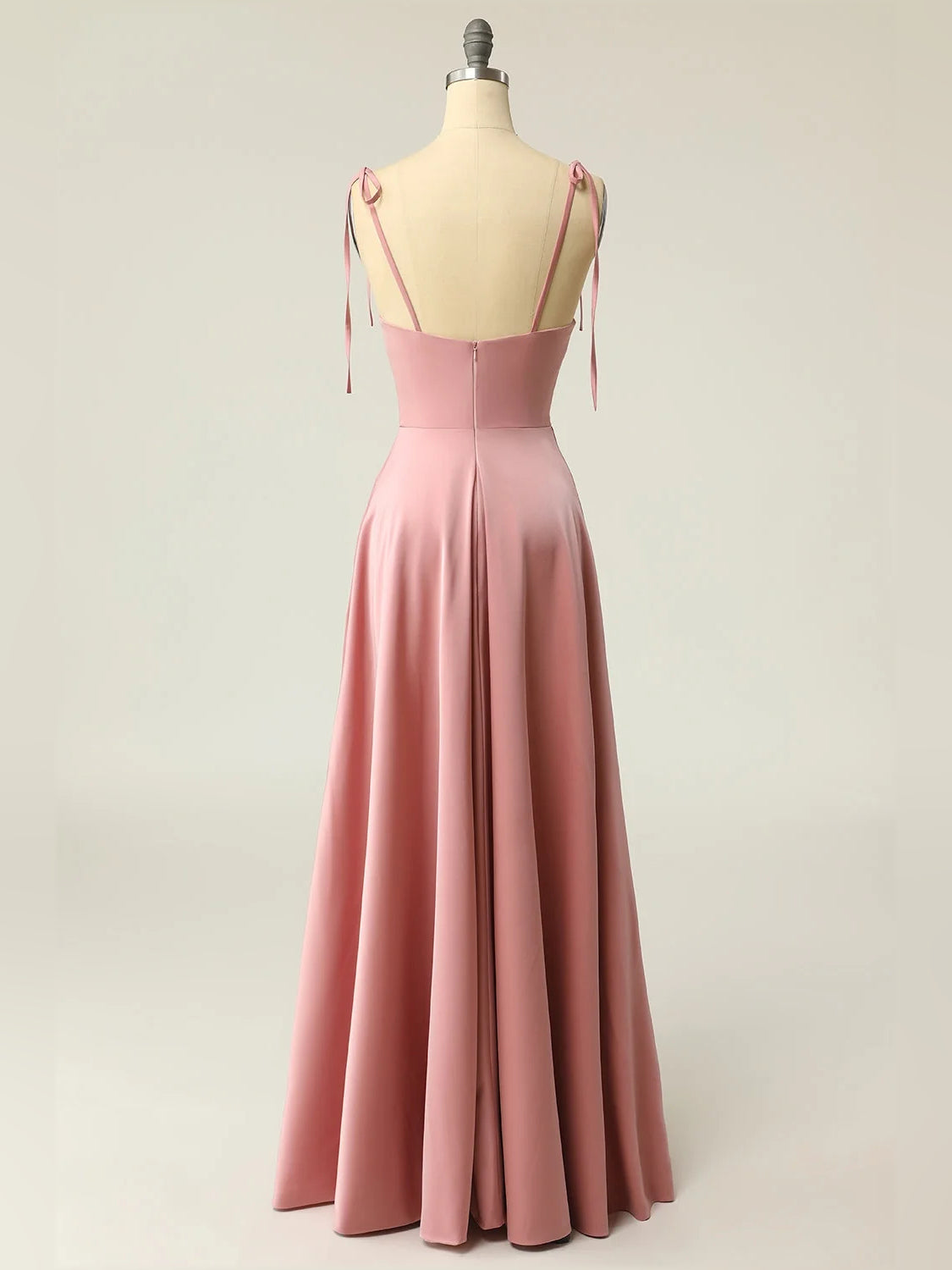 Dusty Pink maxi prom dress, alternate view showing the dress shape and hem