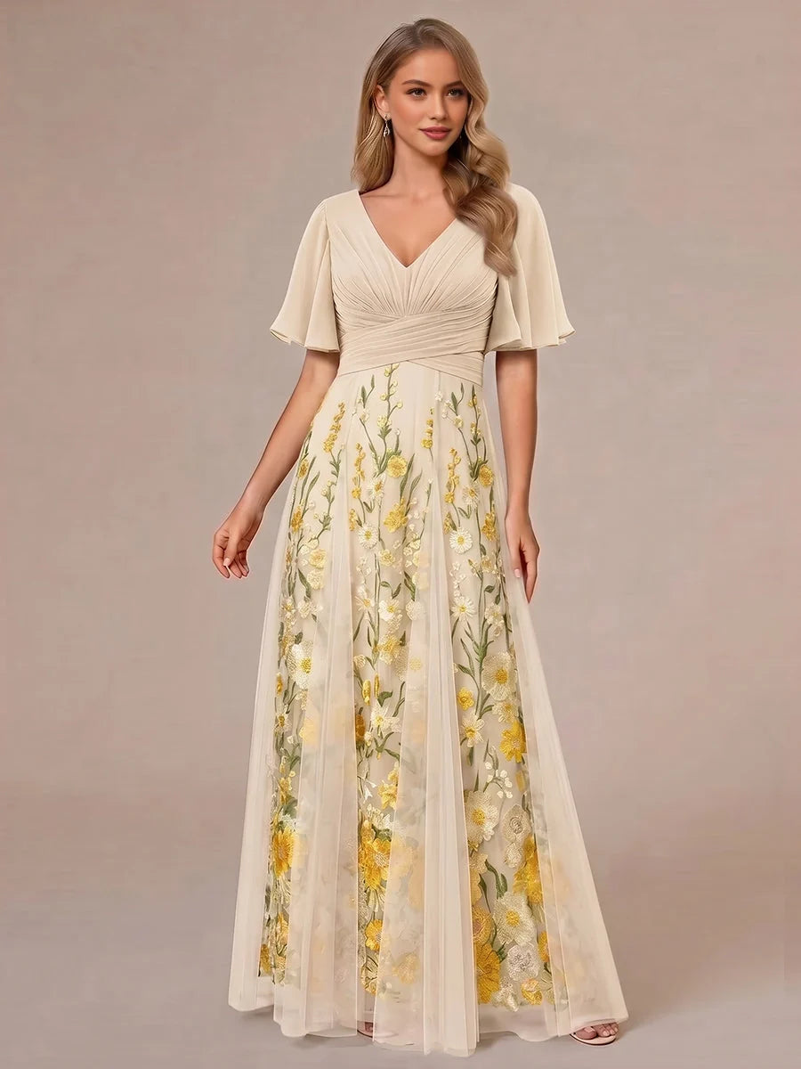 Dusty Rose floor-length mother of the bride dress, alternate view showing the dress shape and hem