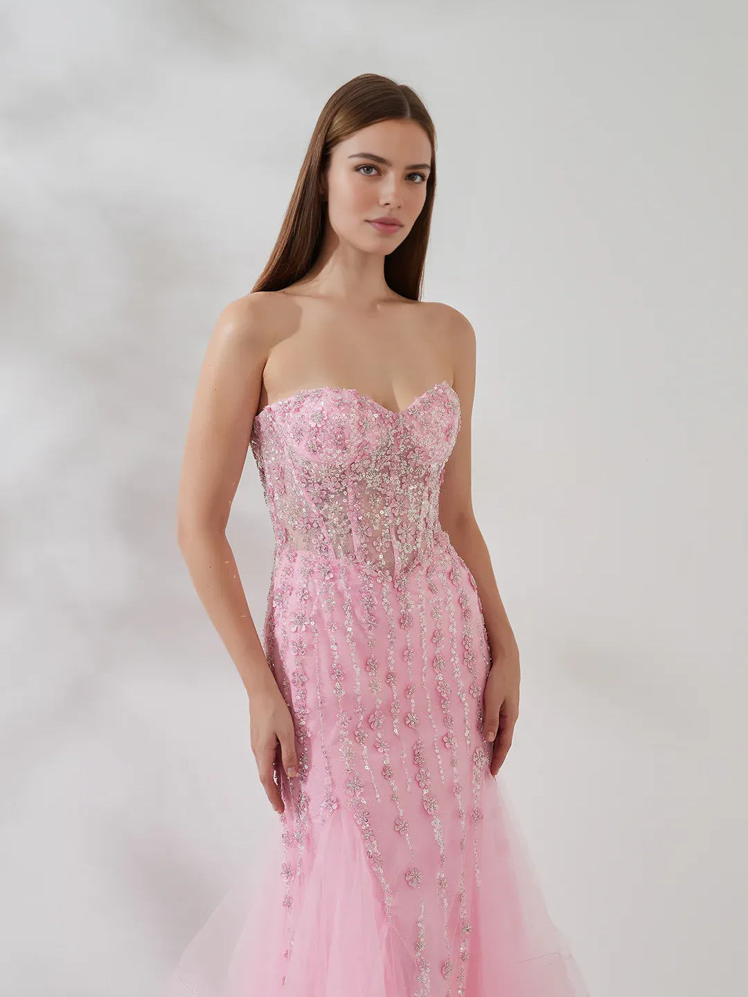 Pink floor-length prom dress, alternate view showing the dress shape and hem