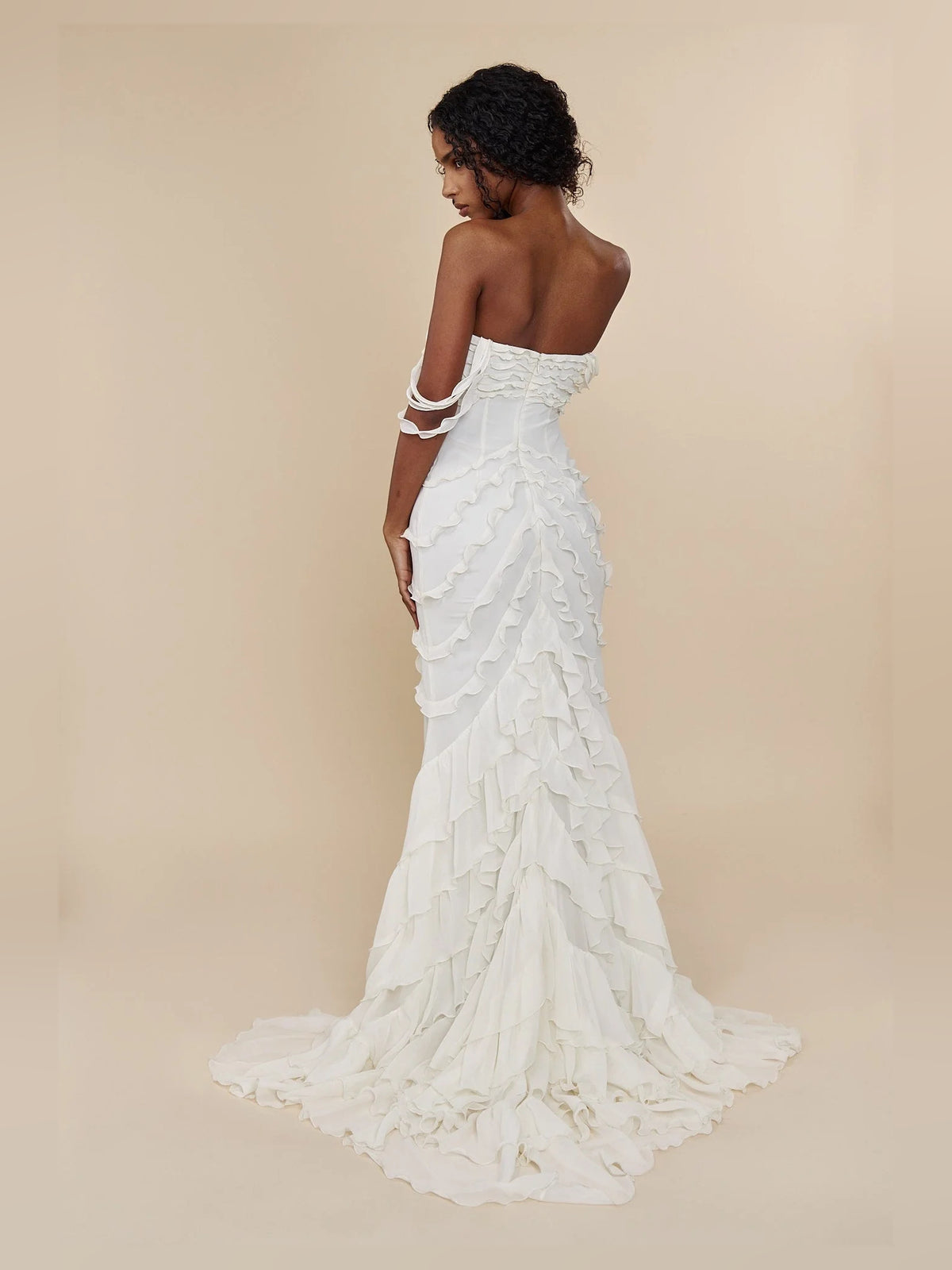 Ivory white floor-length prom dress, alternate view showing the dress shape and hem