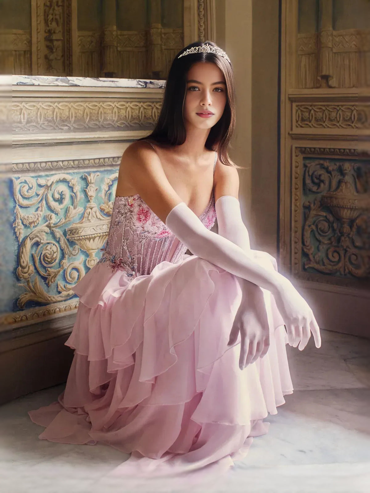 Blush Pink floor-length prom dress, alternate view showing the dress shape and hem