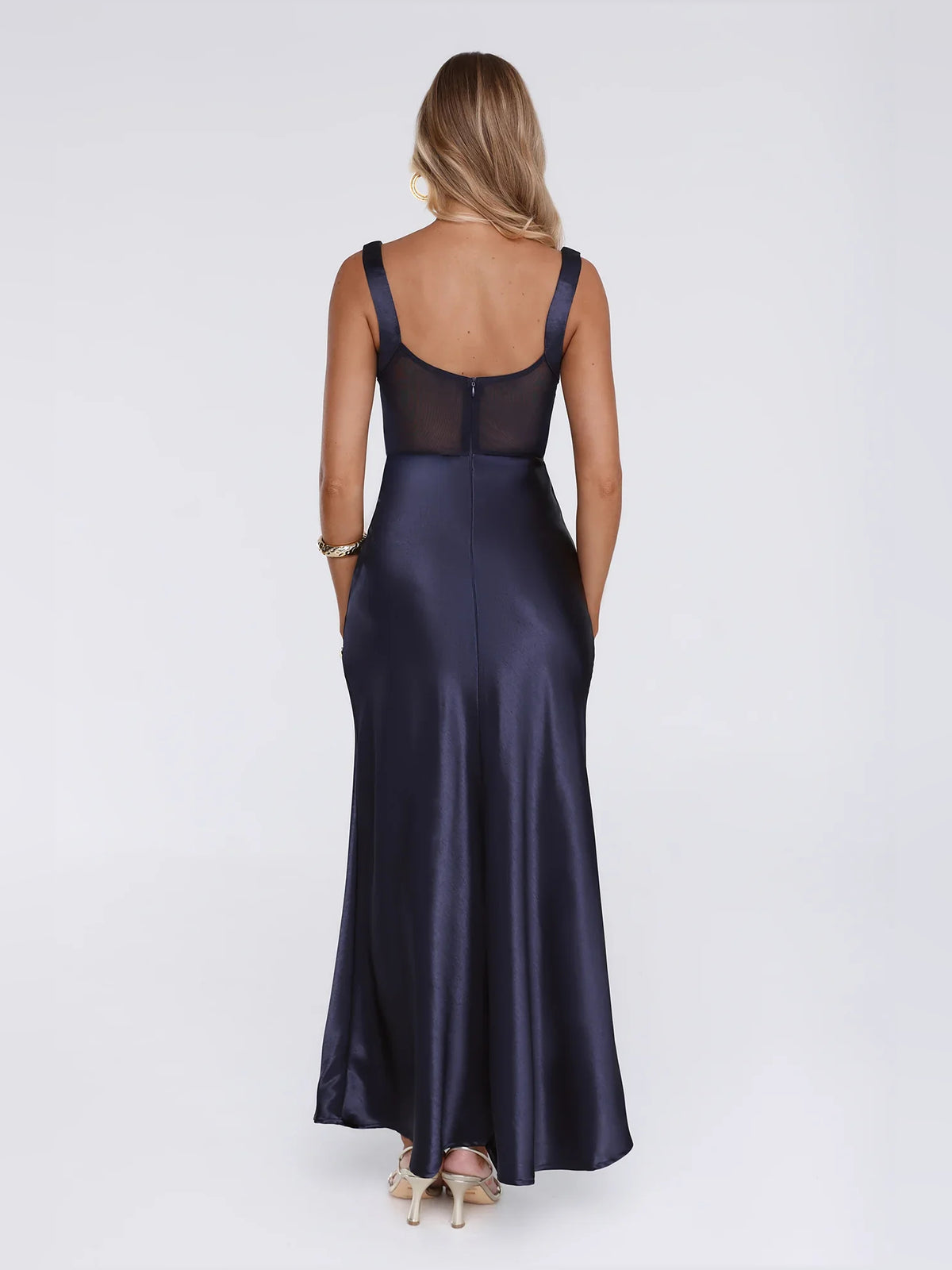 Dark Navy maxi prom dress, alternate view showing the dress shape and hem