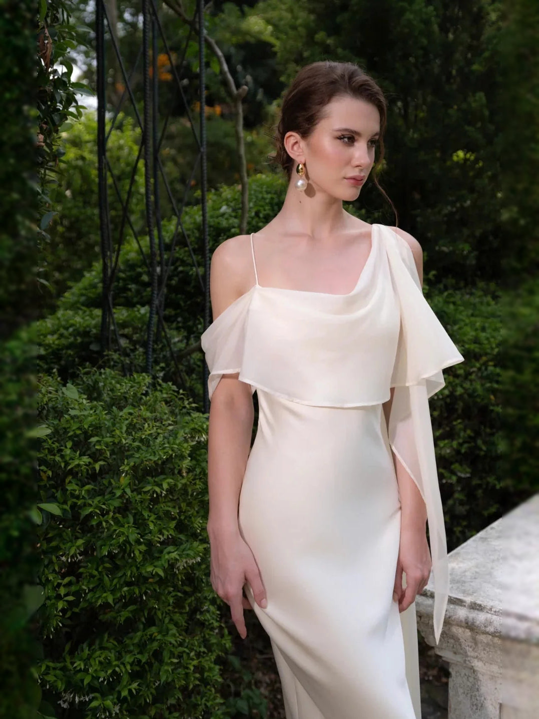 Ivory floor-length wedding dress, alternate view showing the dress shape and hem