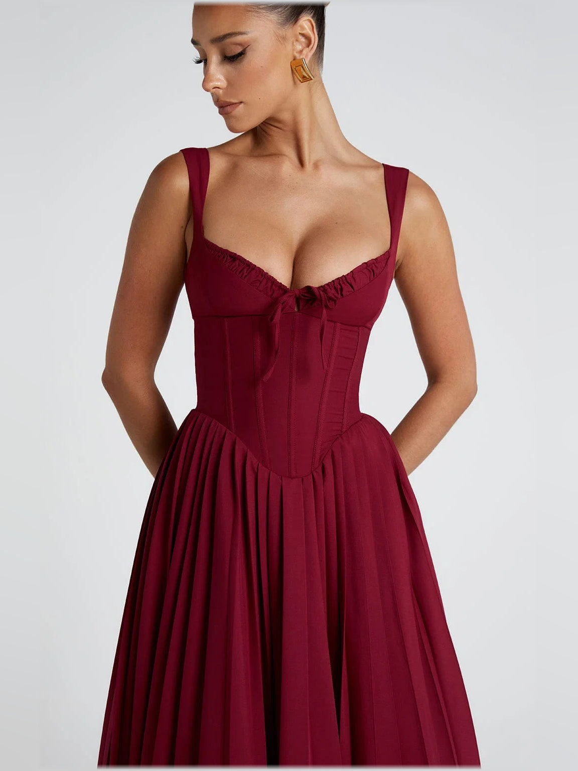 Berry midi formal dress, alternate view showing the bodice