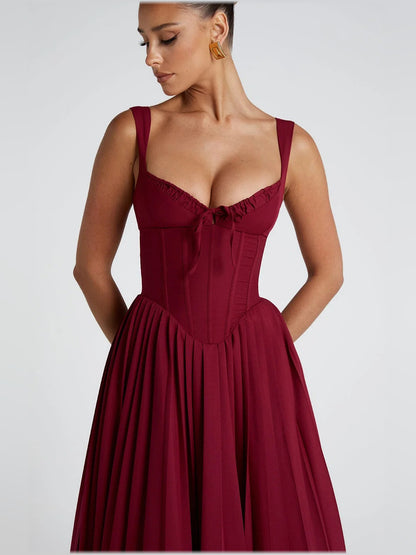 Berry midi formal dress, alternate view showing the bodice