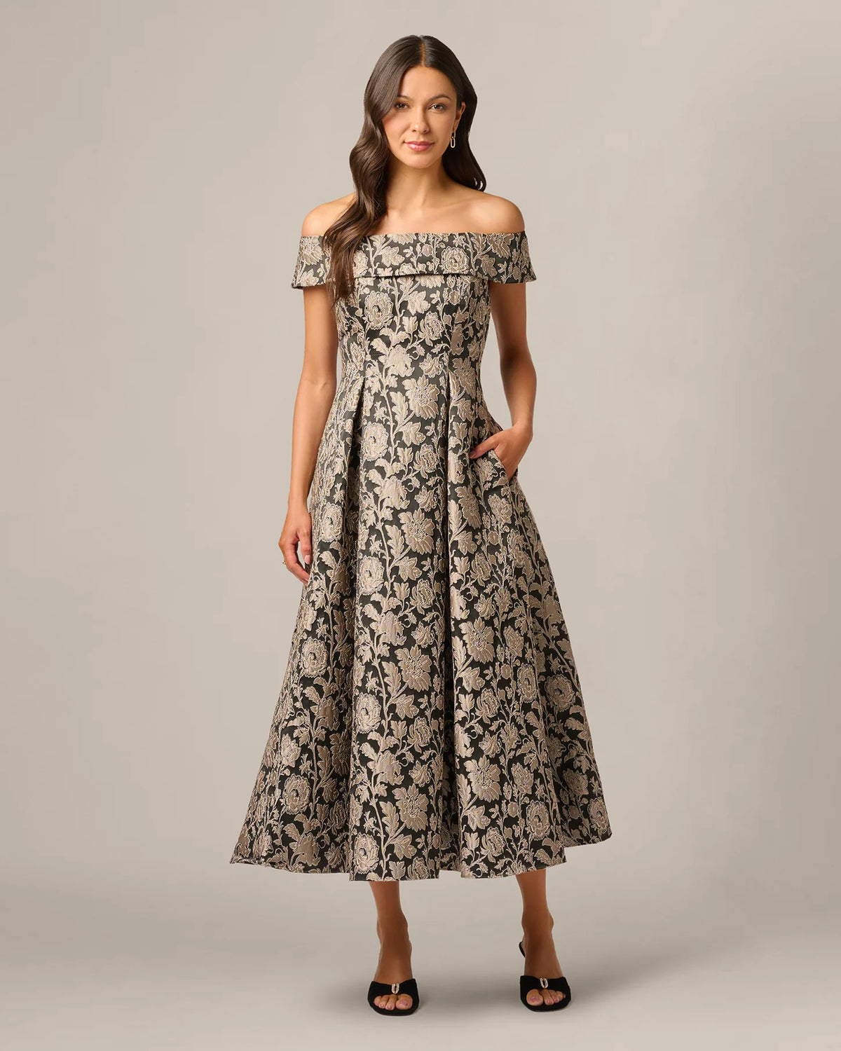 off-shoulder a-line maxi mother of the bride dress - image 3