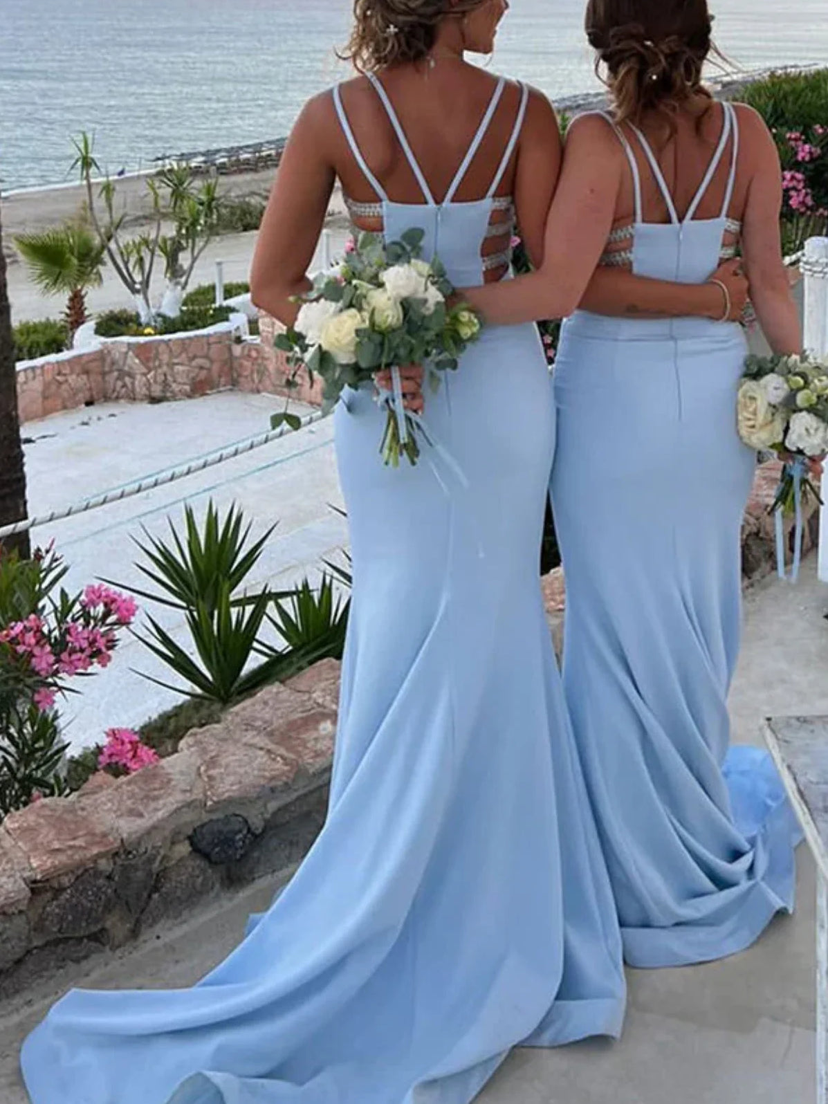 Sky Blue floor-length bridesmaid dress, alternate view showing the dress shape and hem