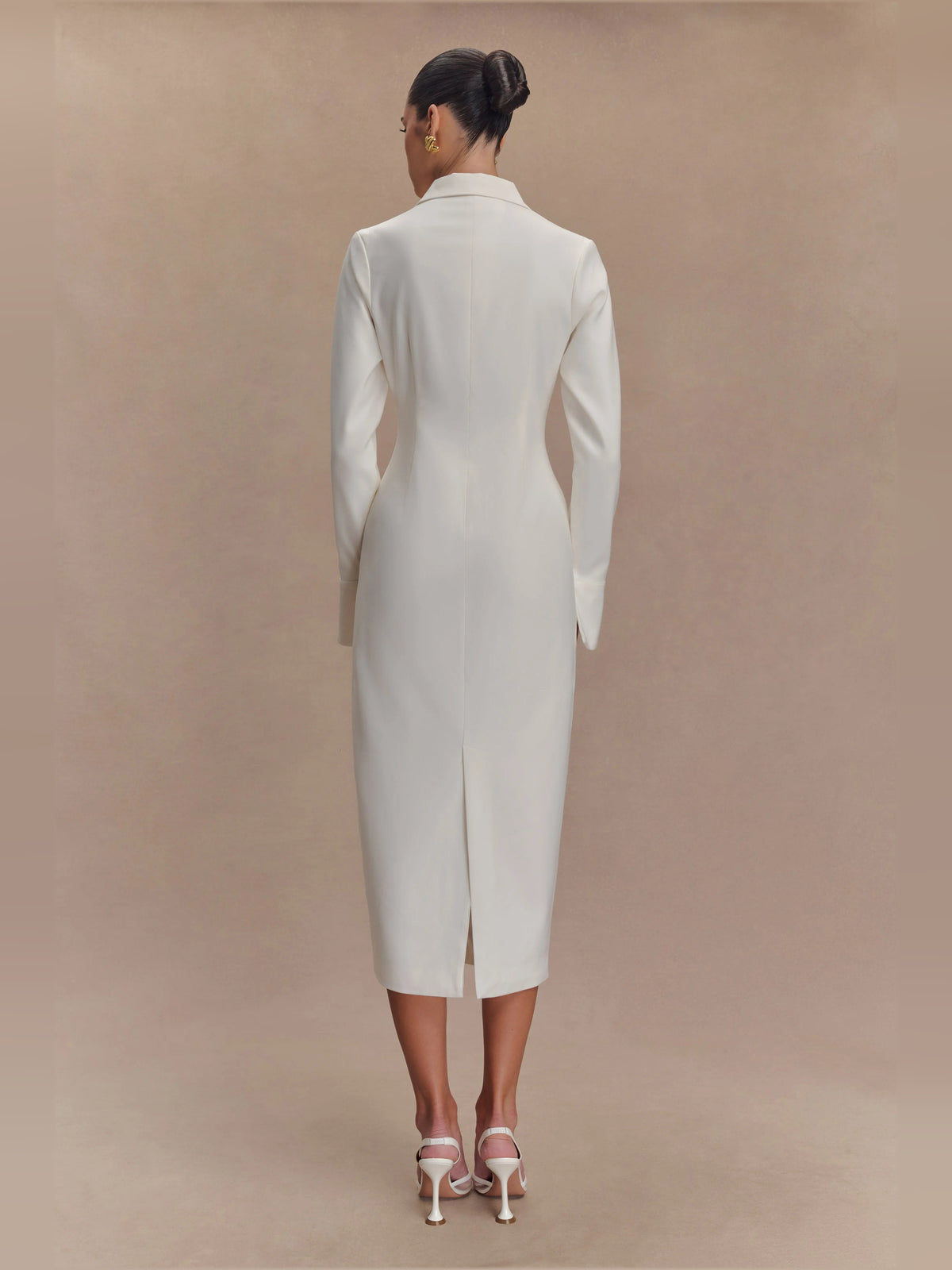 White midi formal dress, alternate view showing the bodice