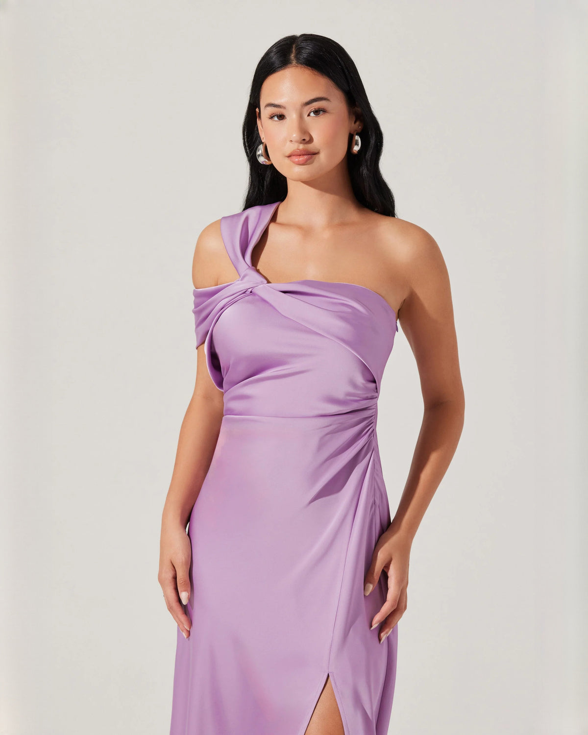 one-shoulder satin a-line midi bridesmaid dress - image 3