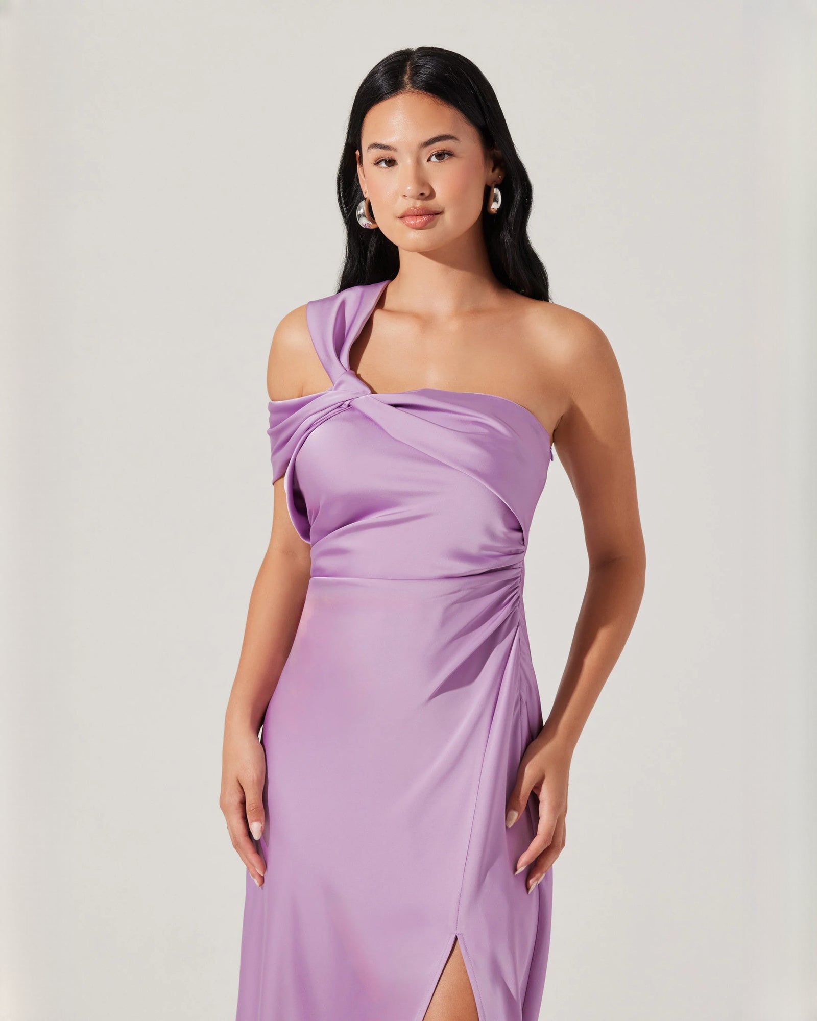 one-shoulder satin a-line midi bridesmaid dress - image 3