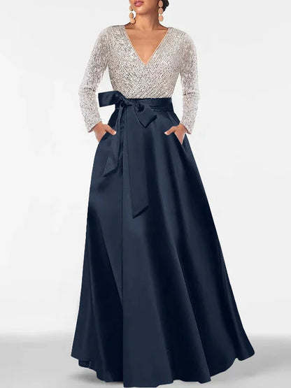 Black a-line floor-length formal dress with floral print, alternate view