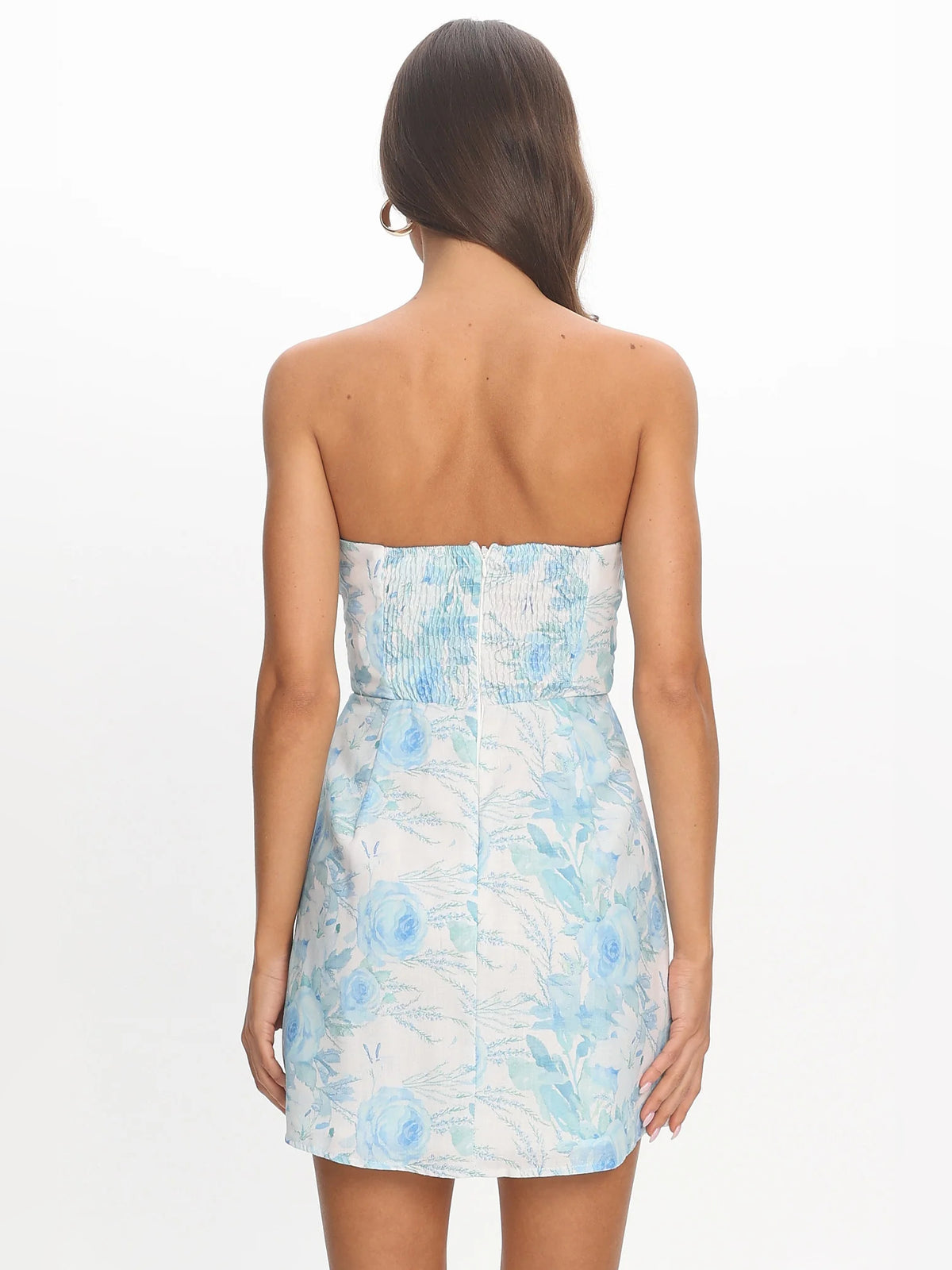 Blue mini homecoming dress, alternate view showing the dress shape and hem