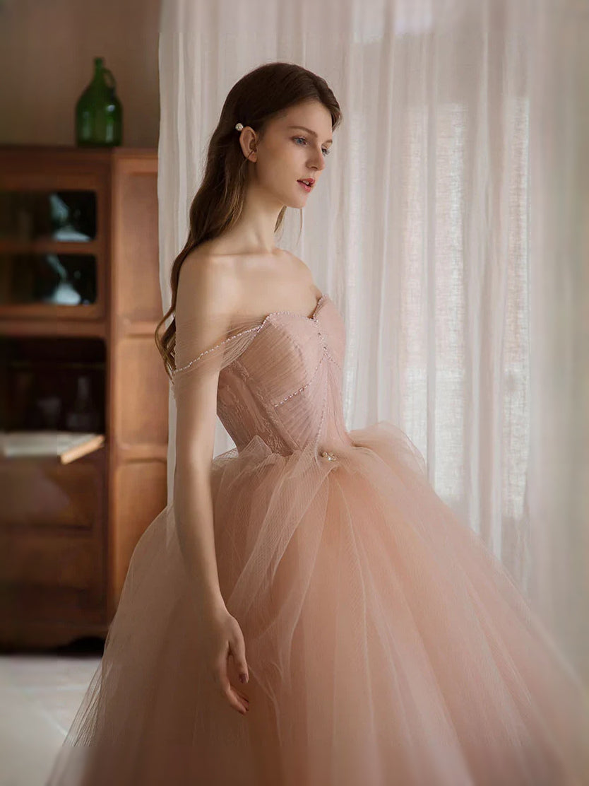 Pearl Pink maxi prom dress, alternate view showing the dress shape and hem