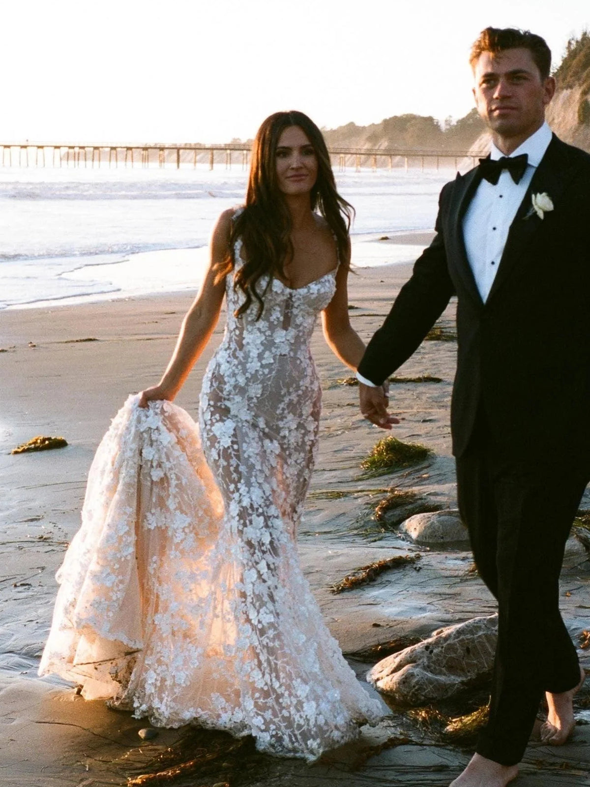 Ivory floor-length wedding dress, alternate view showing the dress shape and hem