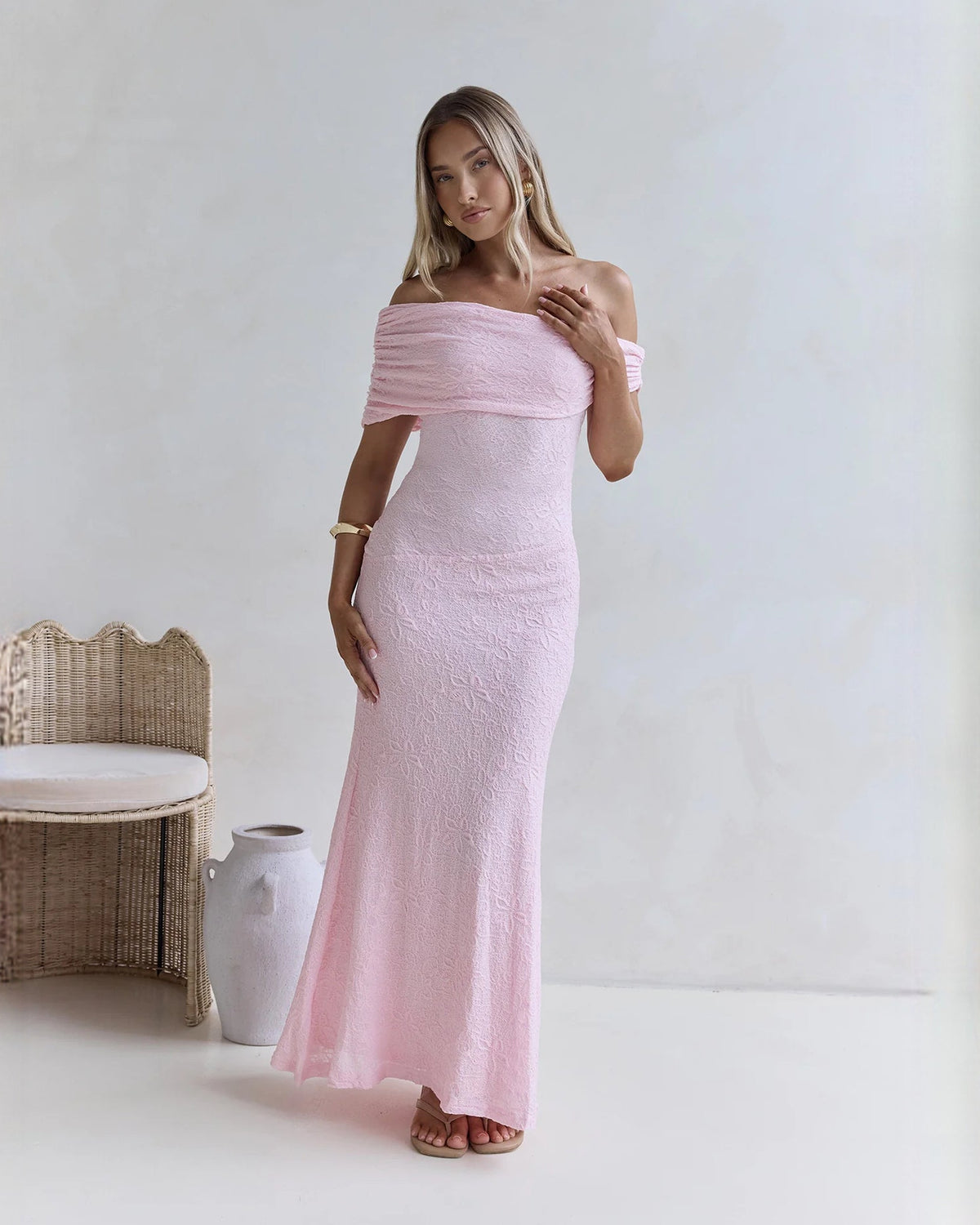 off-shoulder structured satin a-line maxi bridesmaid dress - image 3