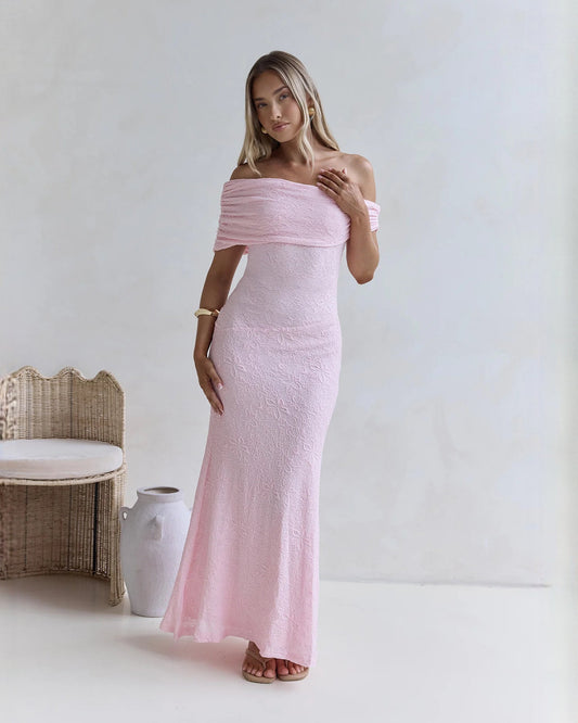 off-shoulder structured satin a-line maxi bridesmaid dress - image 3