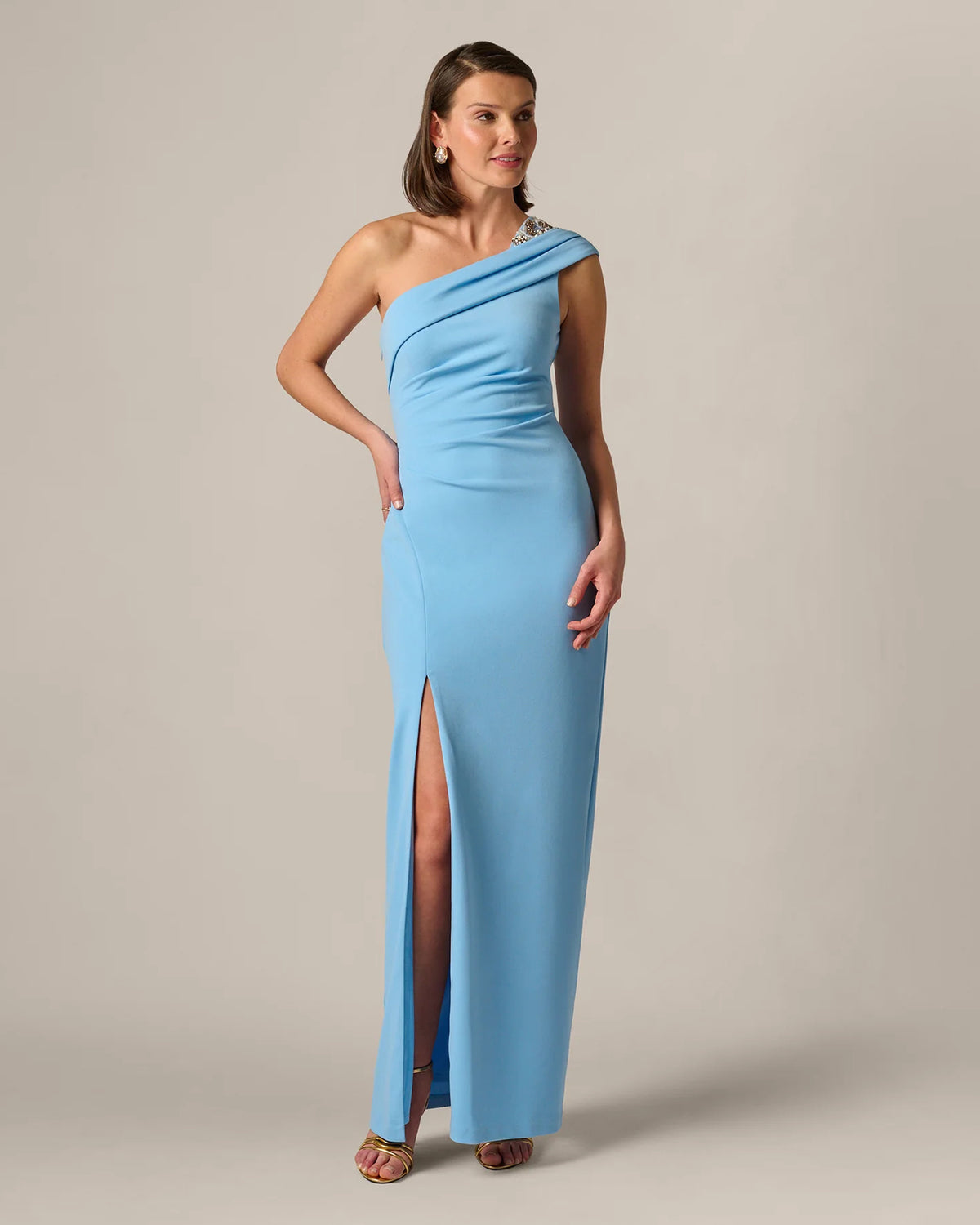one-shoulder sheath maxi mother of the bride dress - image 3