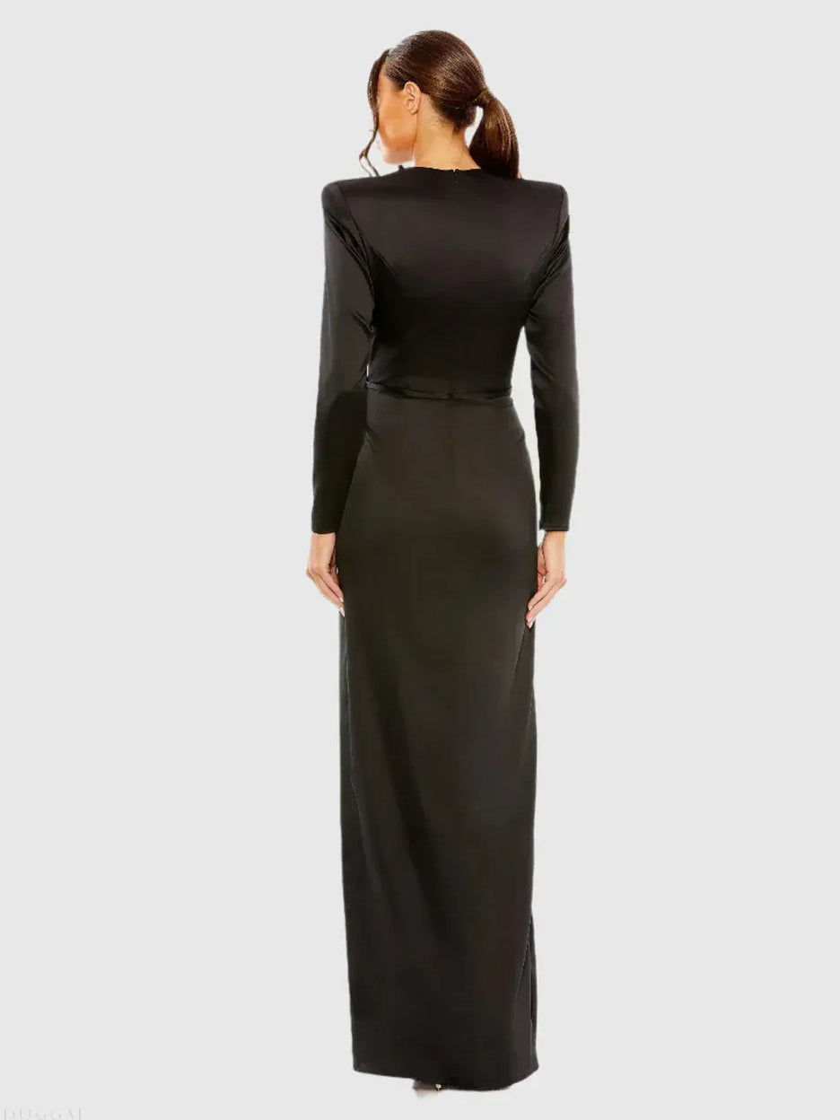 Hot Pink sheath floor-length formal dress with draping, alternate view