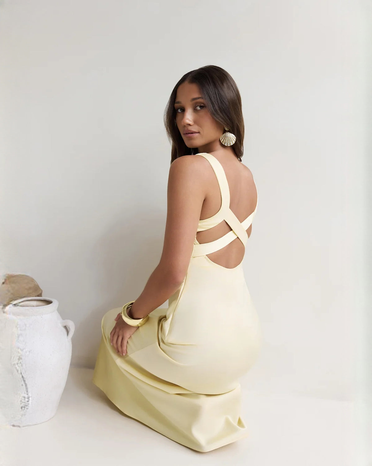 sleeveless satin a-line maxi bridesmaid dress - image 3