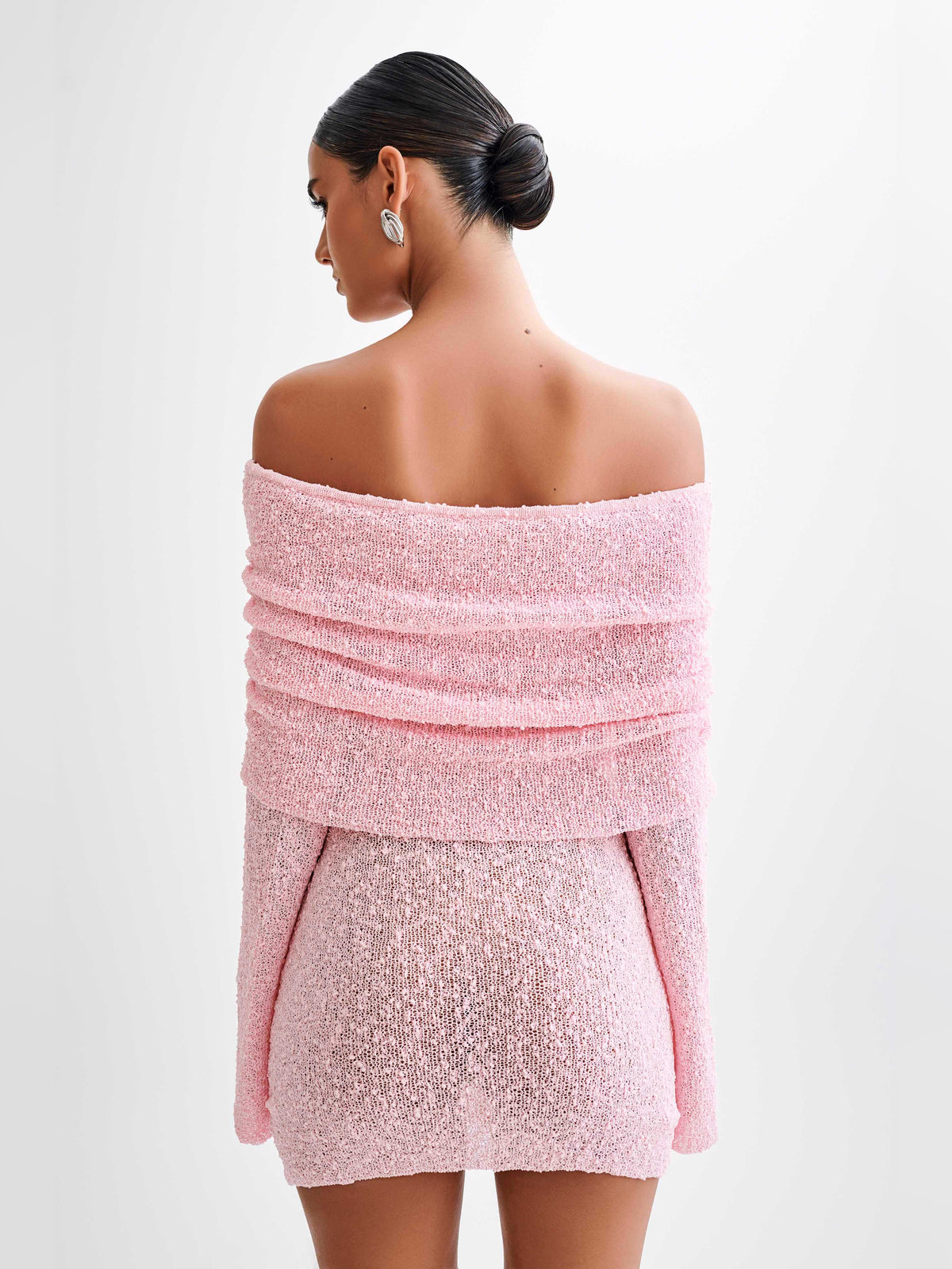 Baby Pink mini homecoming dress, alternate view showing the dress shape and hem