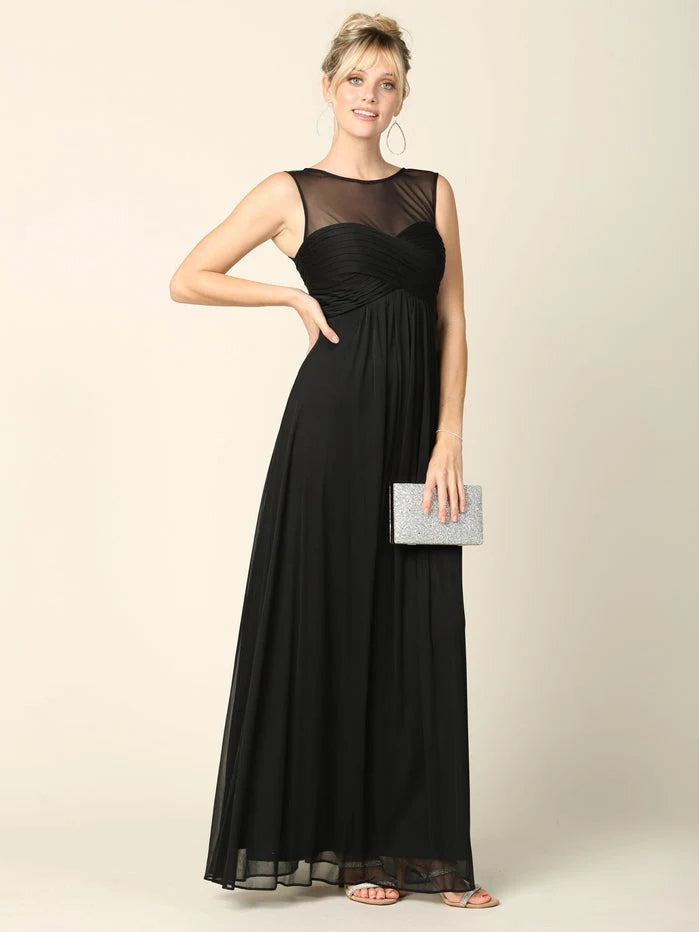 Black maxi bridesmaid dress, alternate view showing the dress shape and hem