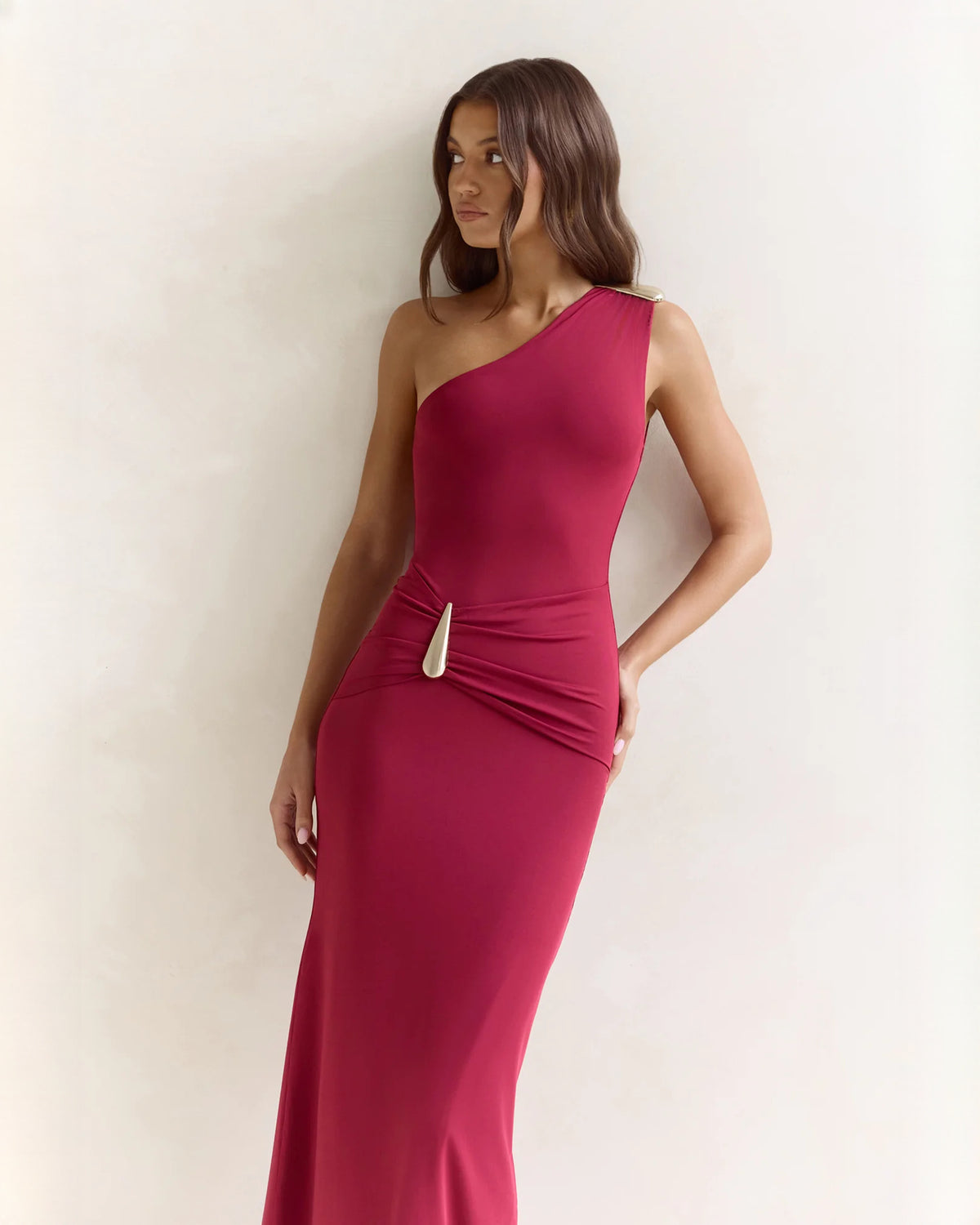 one-shoulder satin a-line maxi bridesmaid dress - image 3