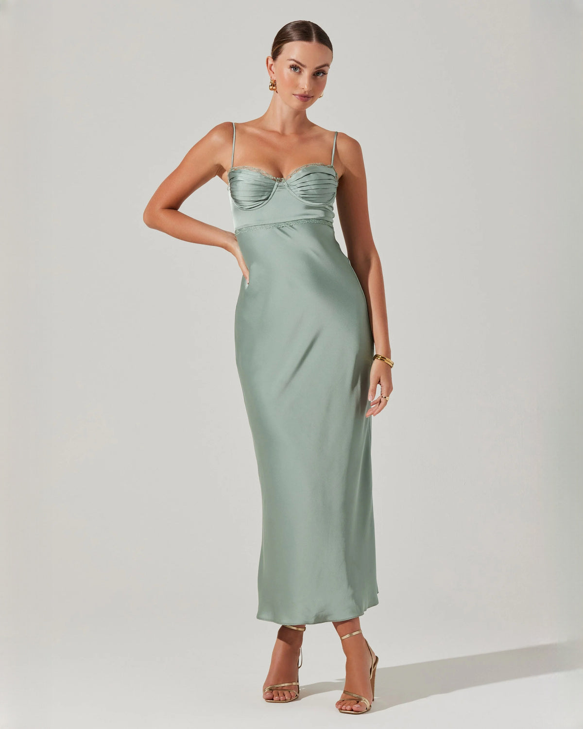 sleeveless satin a-line maxi bridesmaid dress - image 3