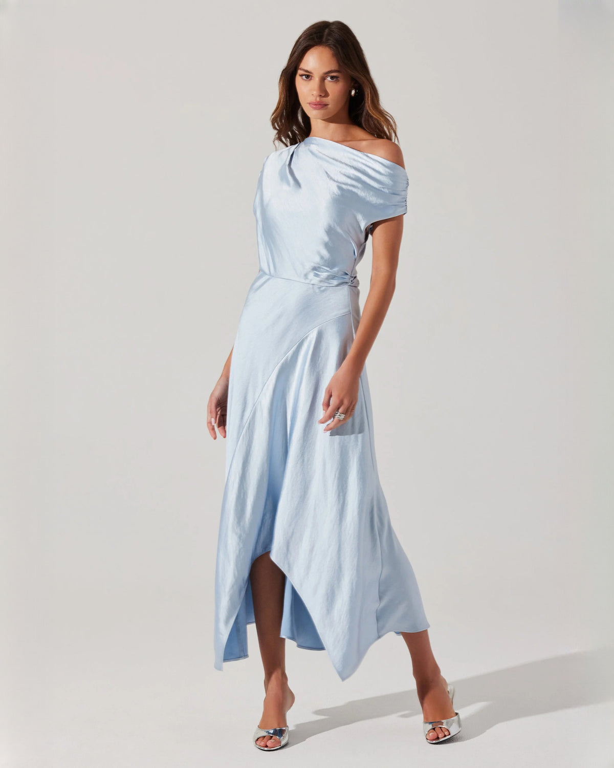 sleeveless satin a-line midi bridesmaid dress - image 3