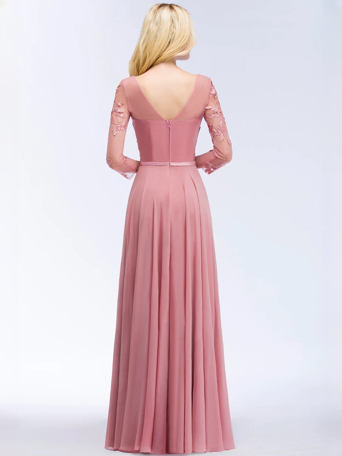 Dusty Pink floor-length prom dress, alternate view showing the dress shape and hem