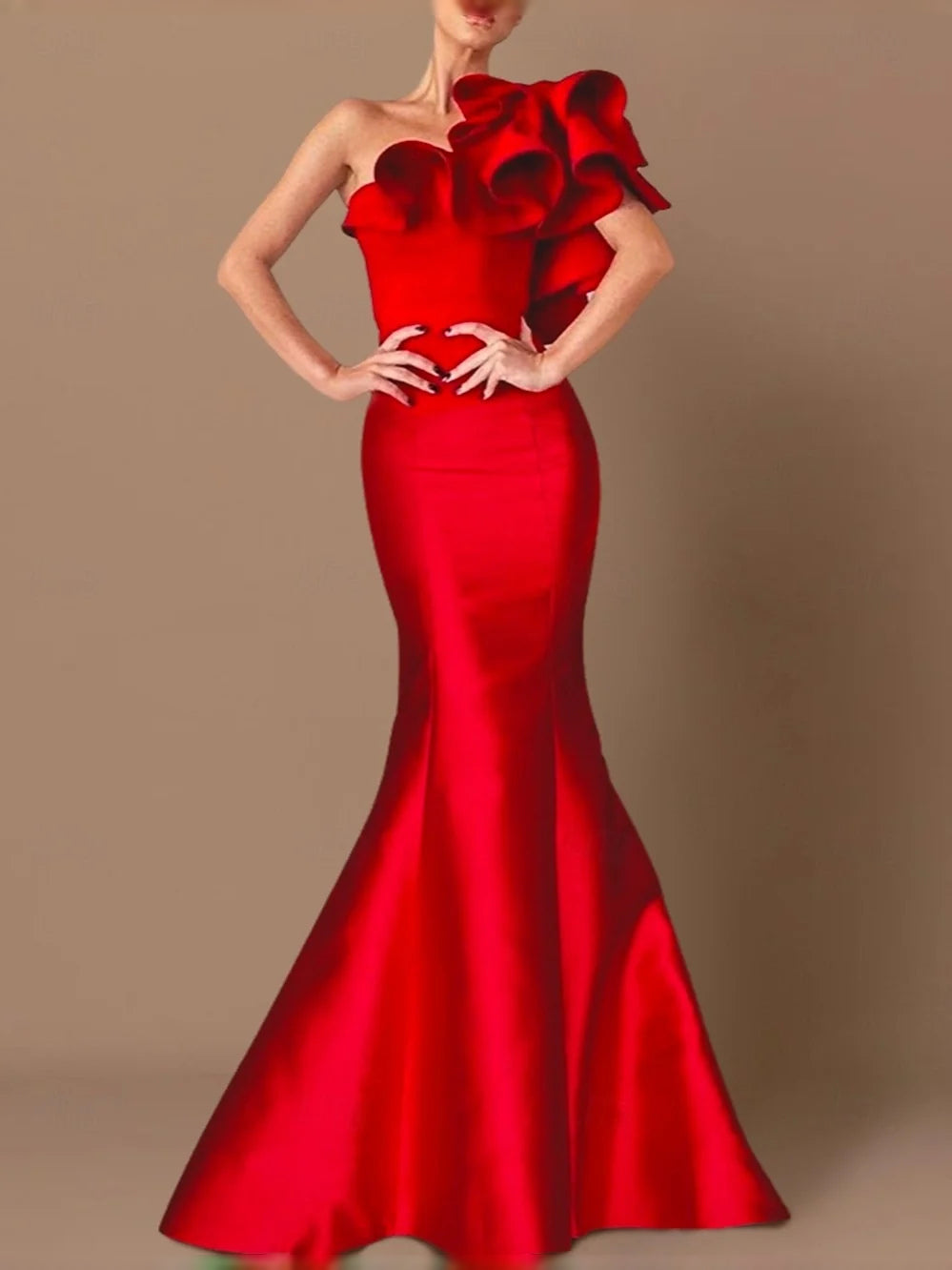 Red midi prom dress, alternate view showing the dress shape and hem