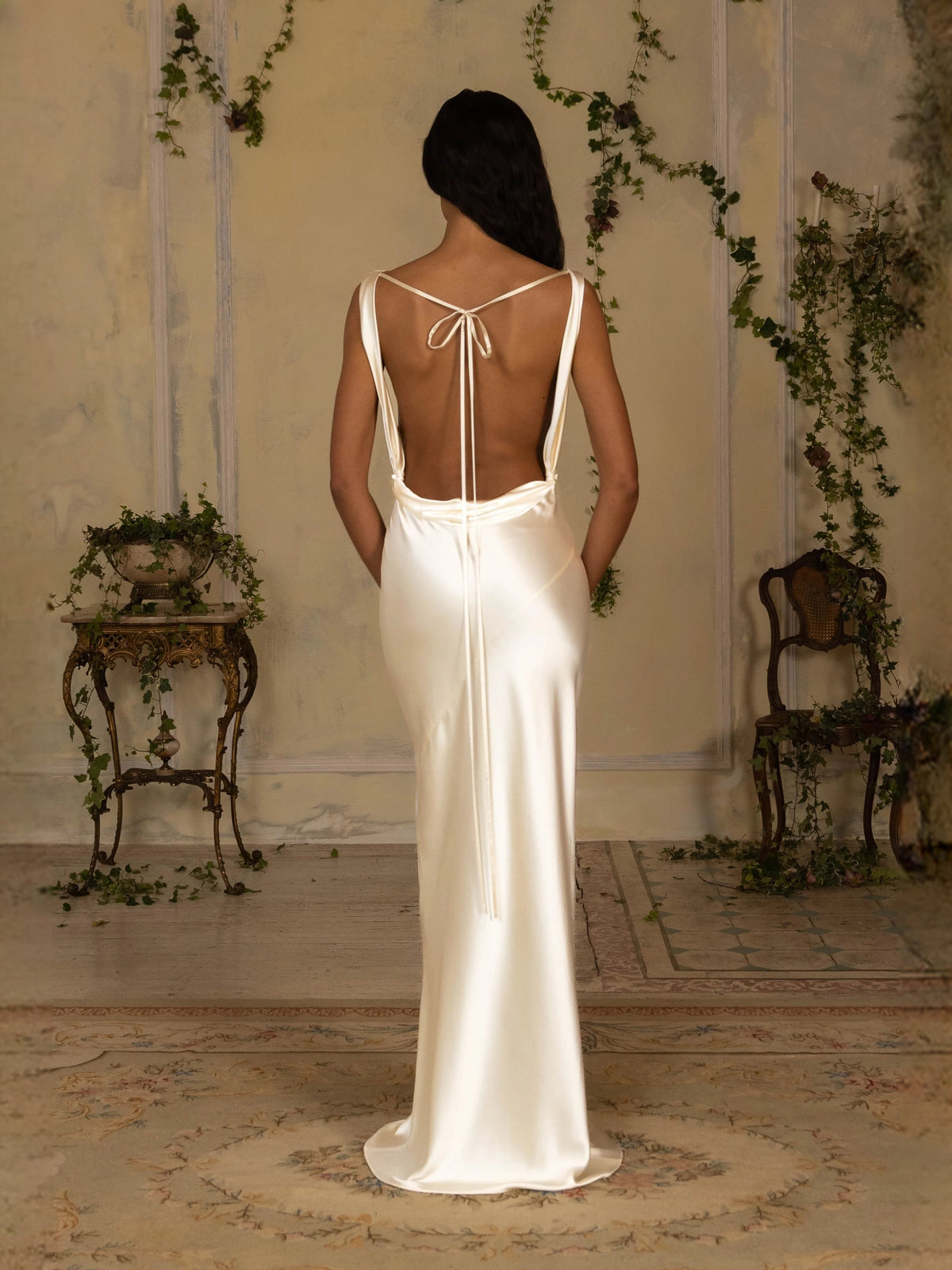 Ivory white floor-length prom dress, alternate view showing the dress shape and hem