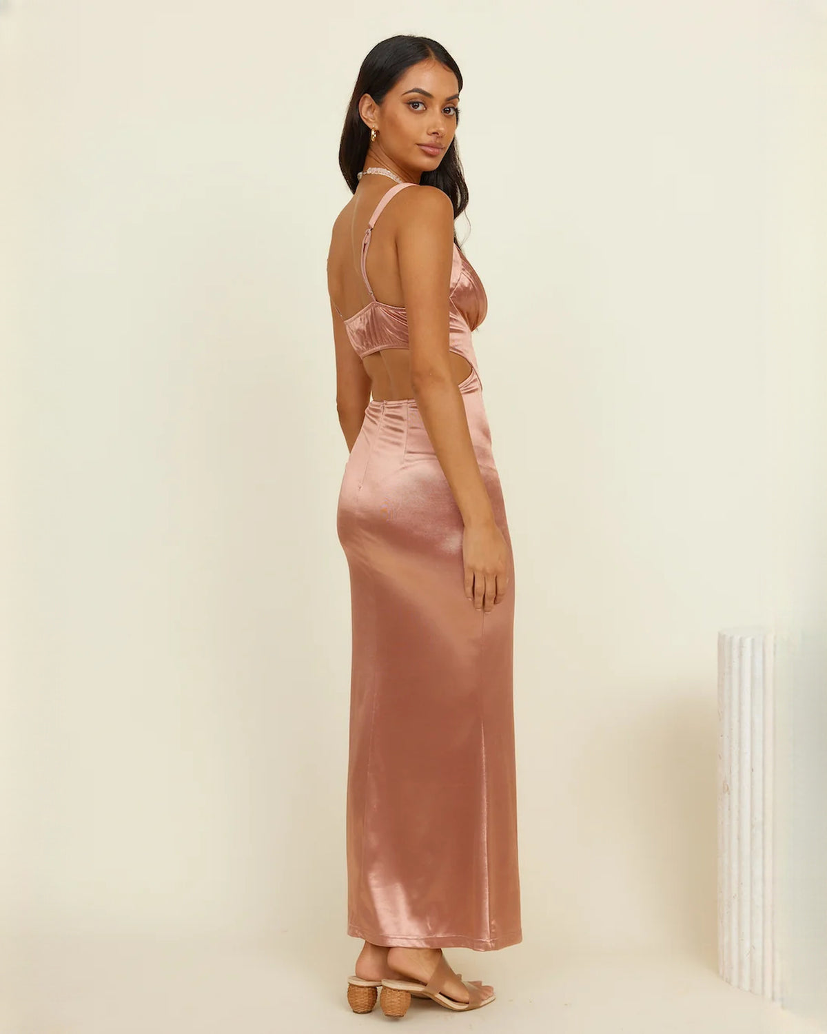 sleeveless satin a-line maxi bridesmaid dress - image 3