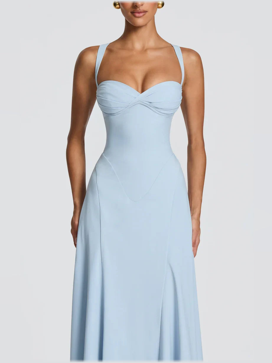 Light Blue a-line floor-length formal dress with corset-style bodice, alternate view showing the bodice