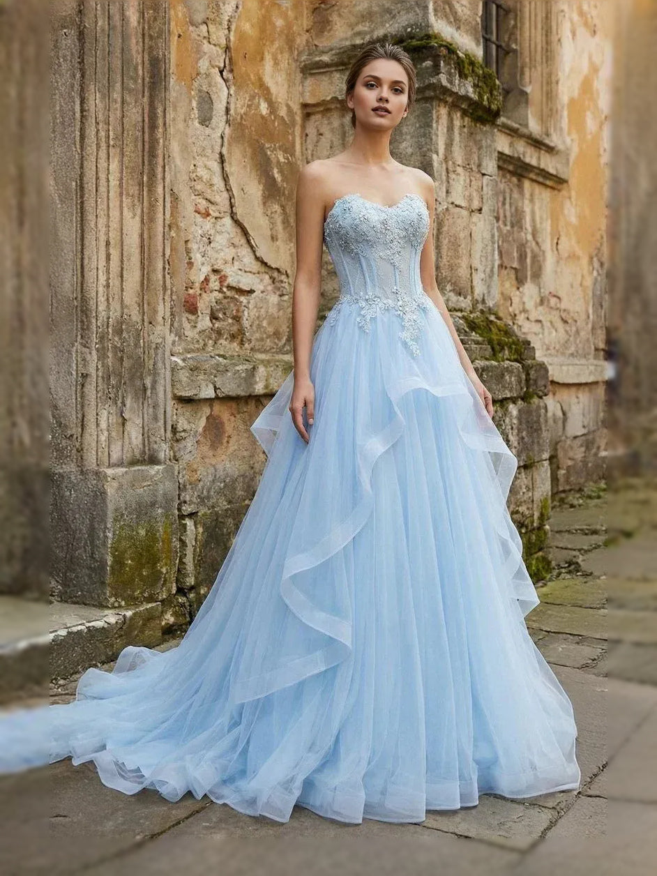 Sky Blue floor-length prom dress, alternate view showing the dress shape and hem