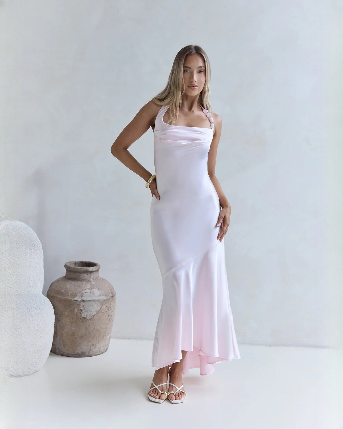 halter neck satin a-line maxi bridesmaid dress - image 3