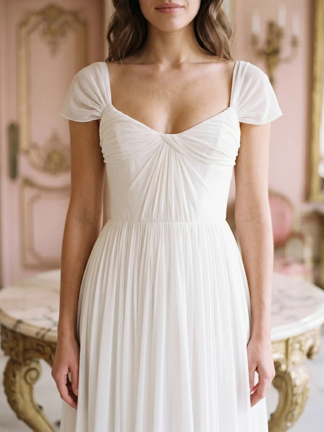Ivory short wedding dress, alternate view showing the dress shape and hem