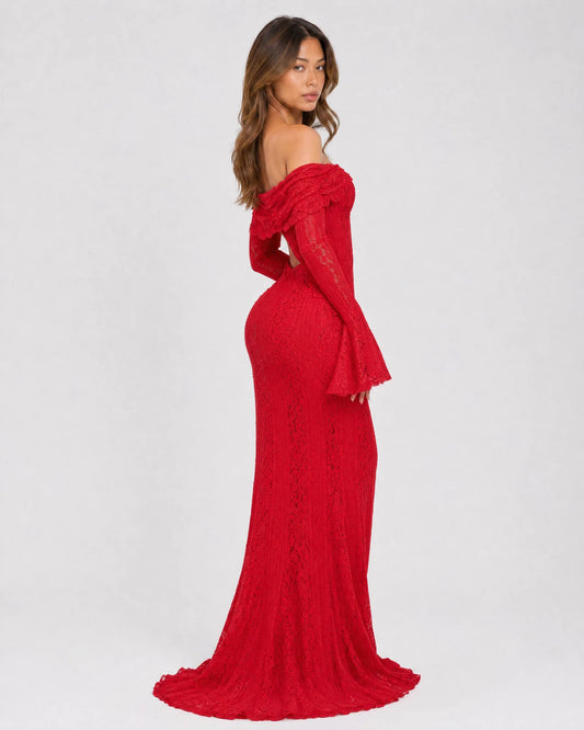 off-shoulder bell sleeve lace mermaid formal dress - image 4