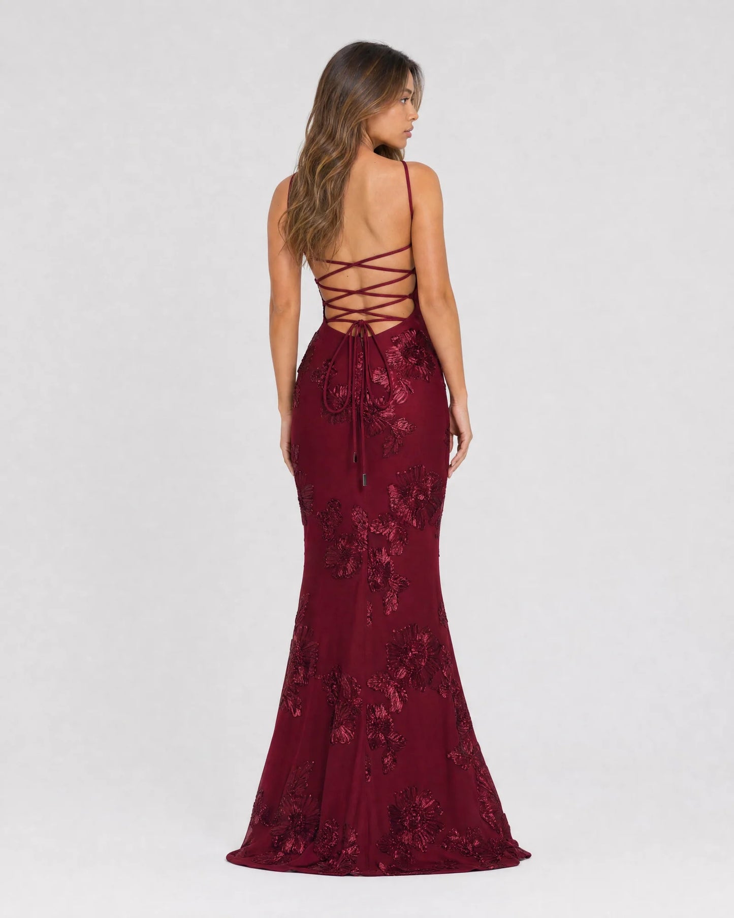 spaghetti strap floral lace mermaid formal dress - image 4