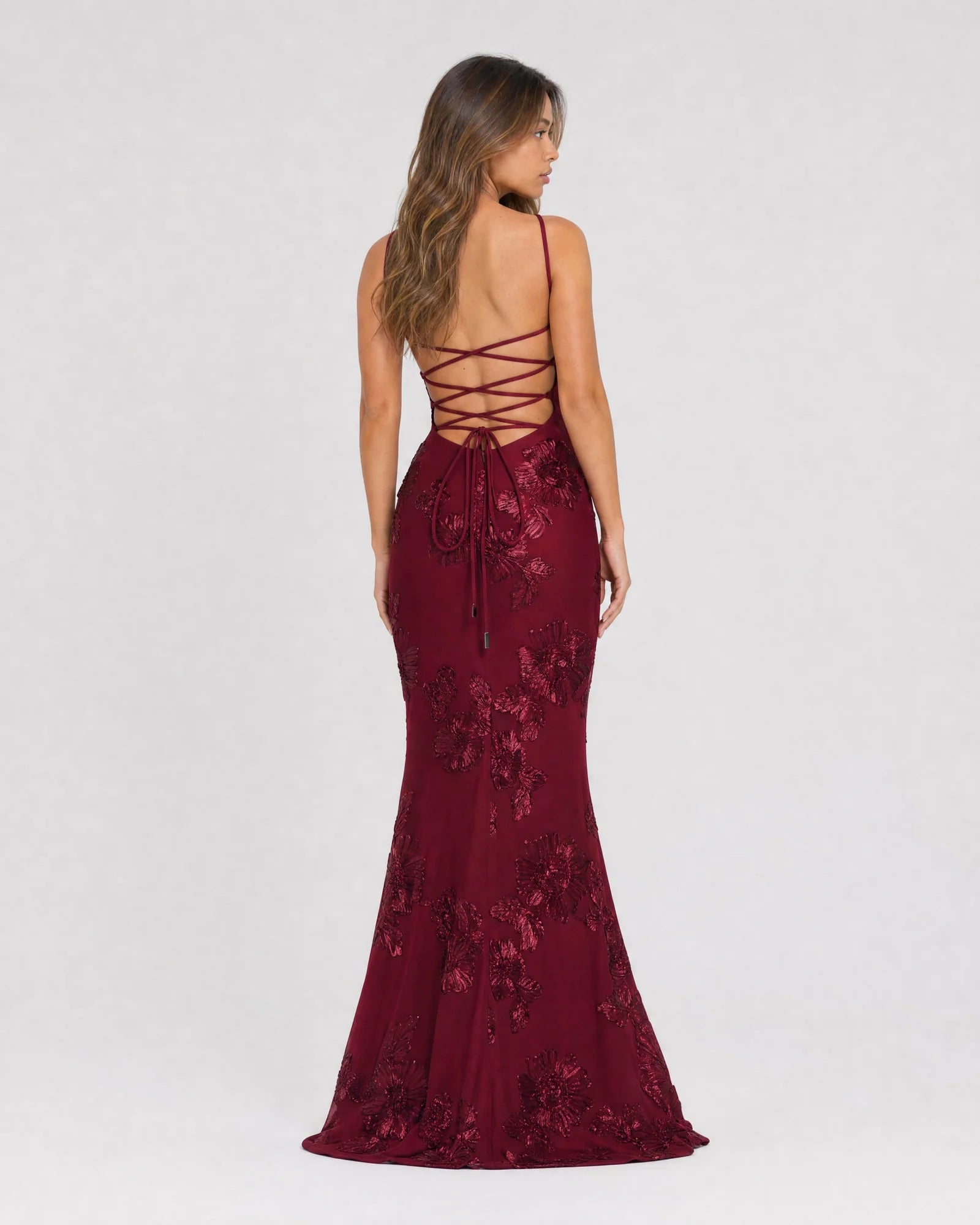 spaghetti strap floral lace mermaid formal dress - image 4