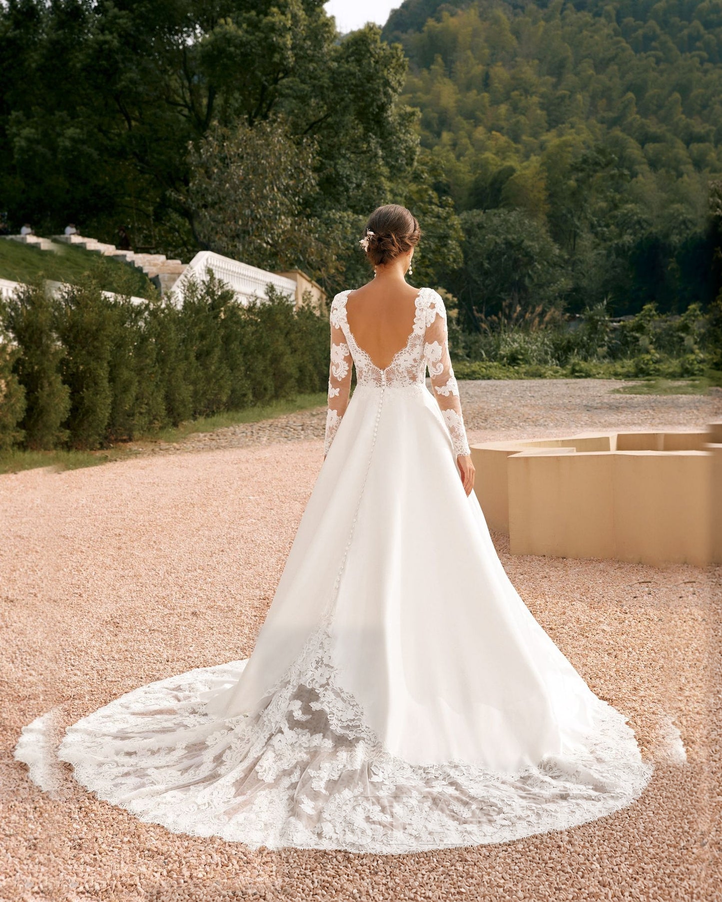 long sleeve lace bodice satin a-line wedding dress - image 4